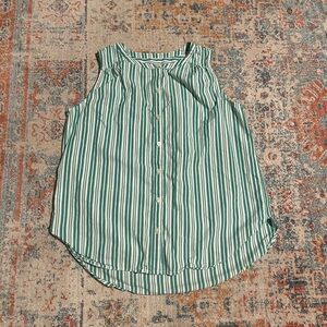 Loft green striped sleeveless button-down cotton top